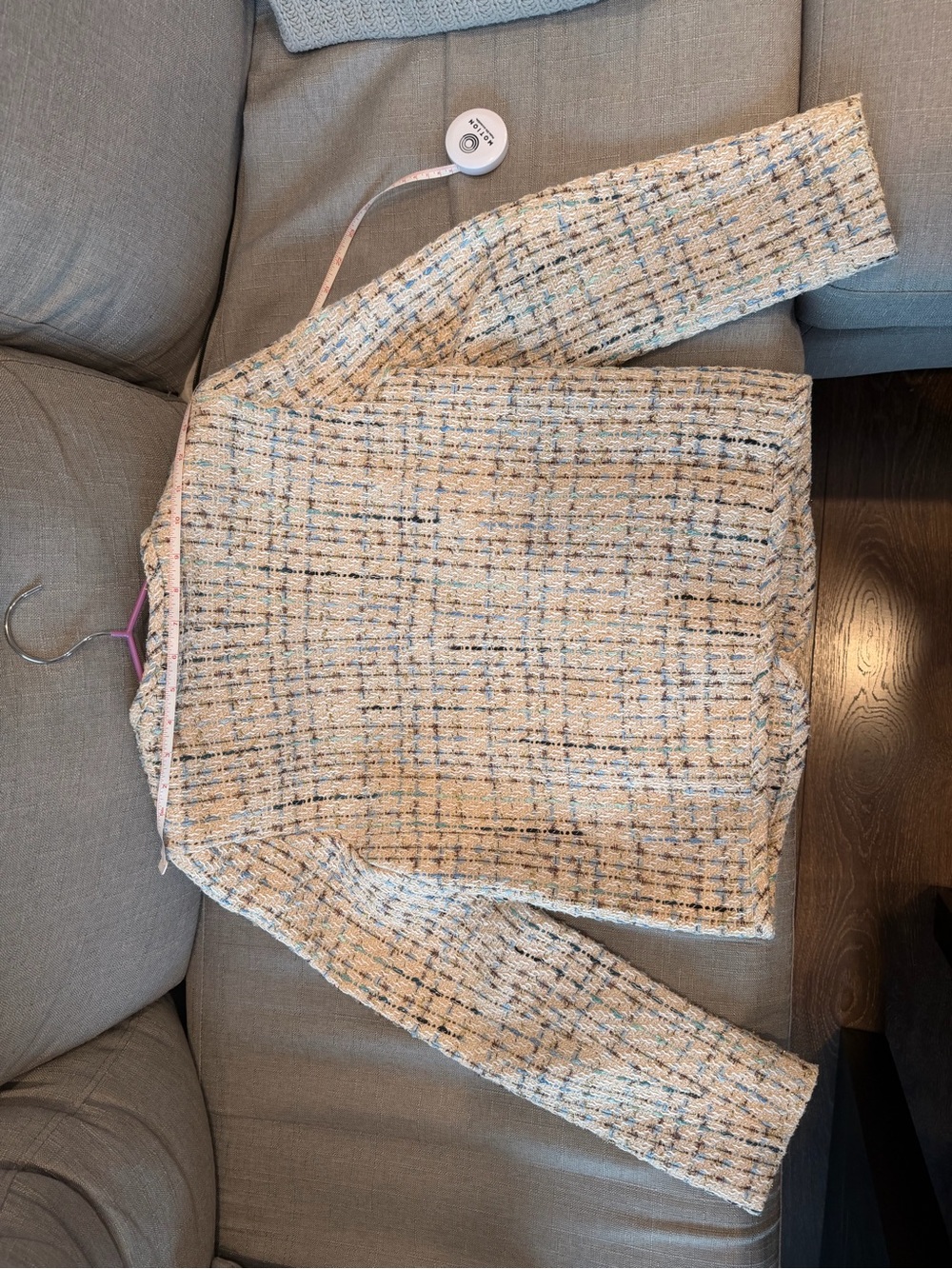 Ivory Tweed Collarless Button Jacket - Picture 3 of 6